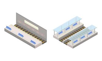 Subway station elements set. Subway platform modern railway transport concept isometric illustration vector