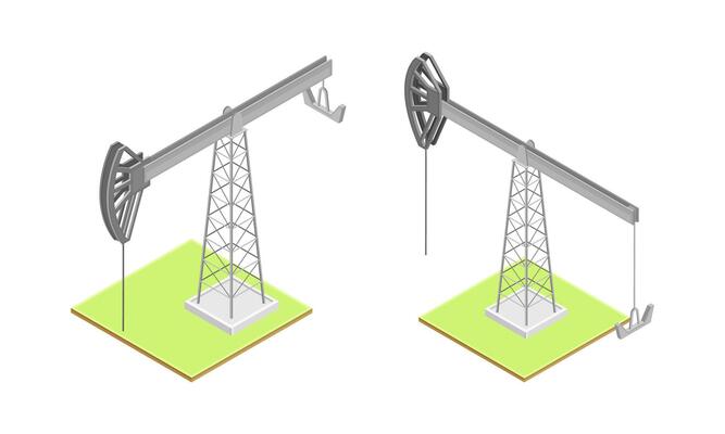 Oil derrick, mining jack pump tower isometric illustration