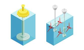 Alternative power sources set. Hydropower station generator. Green clean energy production isometric illustration vector