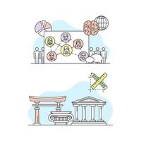 Education and science concept. Sociology and architecture objects illustration vector