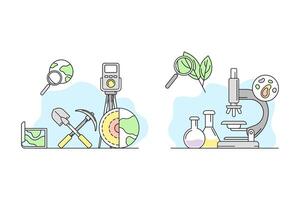 Education and science concept. Geology and biology objects set illustration vector