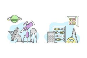 Education and science concept. Astronomy and mathematics objects set illustration vector