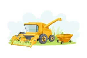 Combine harvester agricultural machine for harvesting and grain processing illustration vector