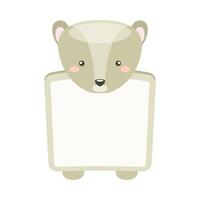 Frame decorated with badger head. Photo album, note book page, notes, memories and stickers with lovely baby animal cartoon illustration vector
