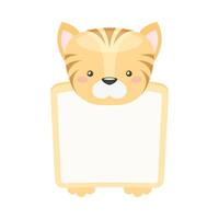 Frame decorated with tiger cub head. Photo album, note book page, notes, memories and stickers with lovely baby animal cartoon illustration vector