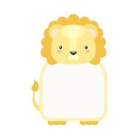 Frame with lion head. Photo album, note book page, notes, memories and stickers decorated with cute wild animal cartoon illustration vector
