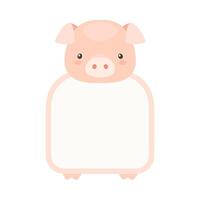 Frame with pig head. Photo album, note book page, notes, memories and stickers decorated with cute wild animal cartoon illustration vector