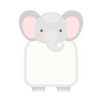 Frame with elephant head. Photo album, note book page, notes, memories and stickers decorated with cute wild animal cartoon illustration vector