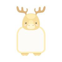 Frame with deer head. Photo album, note book page, notes, memories and stickers decorated with cute wild animal cartoon illustration vector