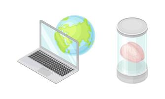 Robotic artificial objects set. Artificial Intelligence, hi-tech technology concept isometric illustration vector