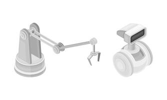 Robotic artificial objects set. Modern robots, artificial Intelligence, hi-tech technology concept isometric illustration vector