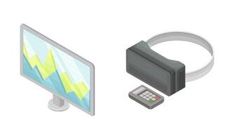 Virtual reality concept. Computer and vr glasses, hi-tech technology concept isometric illustration vector
