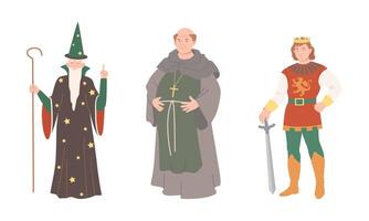Heroes of fairy tales set. Wizard, prince and monk cartoon illustration vector