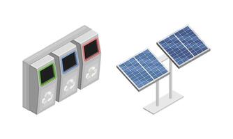 Waste sorting and recycling, solar panels isometric illustration vector