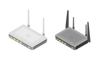 Wireless routers with antenna, modern wireless mobile devices isometric illustration vector