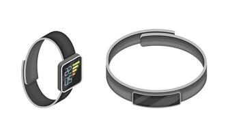 Smartwatch and fitness tracker, modern wireless mobile devices isometric illustration vector