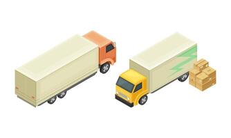 Warehouse objects set. Freight transport trucks. Storage and logistic concept isometric illustration vector