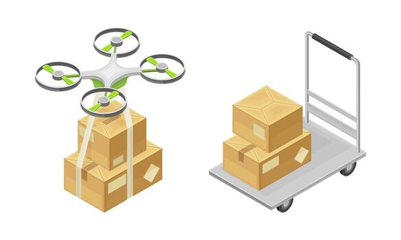 Warehouse objects set. Storage and delivery concept isometric illustration vector