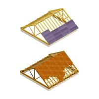 Roofing construction. Roof frame covering with tile overlapping illustration vector