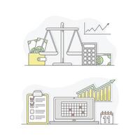 Business analytics symbols set. Finance, marketing and tax counting system concept lined illustration vector