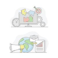 Business analytics symbols set. Presentation, marketing and analysis concept lined illustration vector