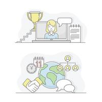 Business analytics symbols set. Achievements, motivation and goals lined illustration vector