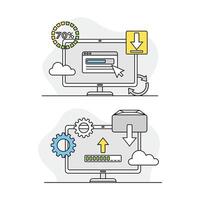 Computer diagnostics and repair. Monitor with working tools and installing options illustration vector