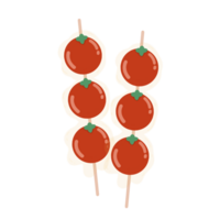 tomato skewers on a stick with green leaves on top png