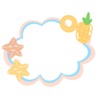 a cloud with a starfish, pineapple and shell on it png