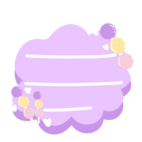 a purple cloud with balloons and a sign on it png
