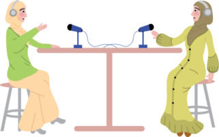 Two Hosts Engaged in Podcast Dialogue png