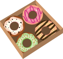 Delicious Donuts with Toppings in Bakery Box png
