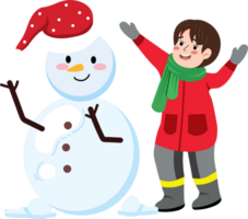 Winter Fun with Boy and Snowman Creation png