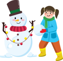Smiling Child with Snowman on Christmas Day png
