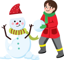 Smiling Child with Snowman on New Year Holiday png