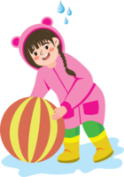 Child Having Fun with Ball in the Rain png