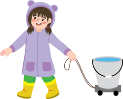 Happy Kid Playing in the Rain with a Bucket png