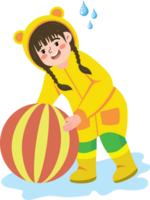 Child Smiling While Kicking Ball in Rain png