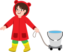 Young Child Playing Outside and Catching Rain in Bucket png