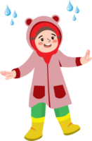 Happy Child Enjoying Rain in Colorful Raincoat png