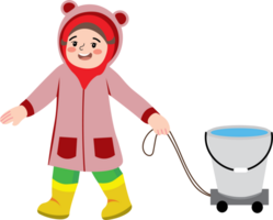 Joyful Child Enjoying Rain While Playing with Water Bucket png