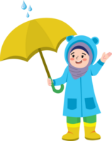Joyful Moment of Child with Umbrella in Heavy Rain png