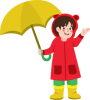 Little Kid Dancing in Rain with Raincoat and Umbrella png