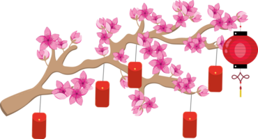 Sakura Tree Decorated with Red Envelopes for Chinese New Year png