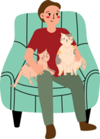 Man Playing with His Pet Cat at Home png