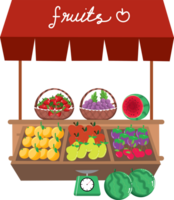 Fruit Stand Display with Assorted Fresh Fruits in a Store Setting png