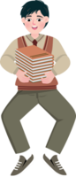 Korean Student Carrying Stack of Books png
