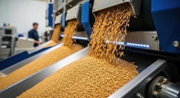 Automated grain sorting machine in a modern food processing plant photo