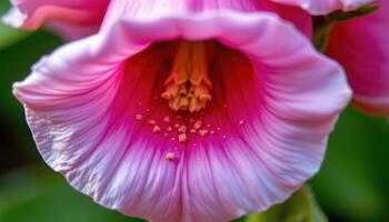close up view of a foxglove flower bell filled with tiny speckled patterns inside. photo