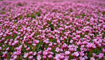 close up view of a heather bloom blanketing the ground with tiny clustered purple flowers. photo